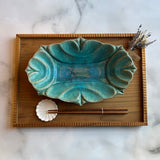 ハート鉢長方 L 青|藤原純(信楽焼 陶器)