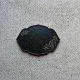 輪花皿 葉 上絵(カリフラワー)黒 中 和紙貼【5】