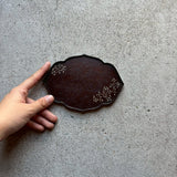 輪花皿 葉 上絵(カリフラワー)茶 中 和紙貼【6】