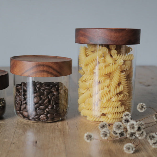 Glass Storage Jar with Taiwan Acacia Lid 600ml｜TG