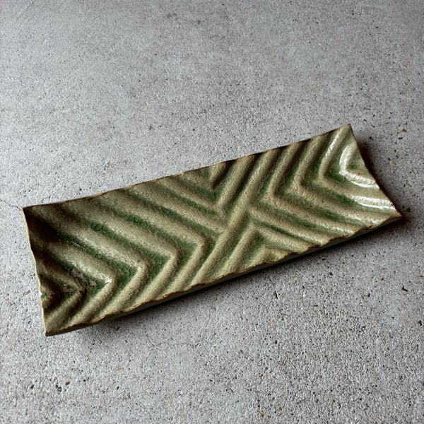 波紋長皿　樫灰釉【MD11】