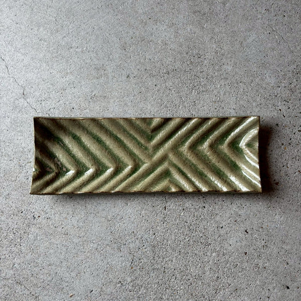 波紋長皿　樫灰釉【MD11】