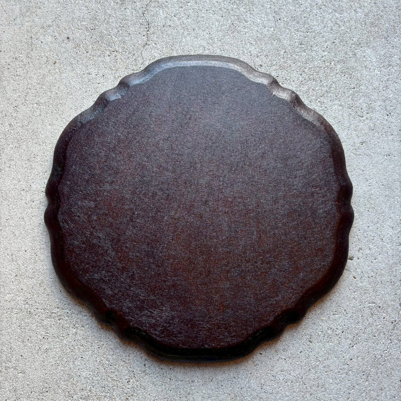 輪花トレー　縁 茶 L　和紙貼【10】