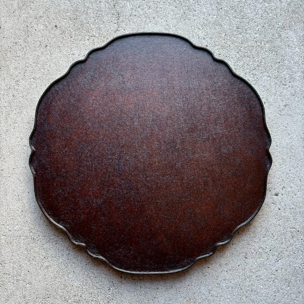 輪花トレー　縁 茶 L　和紙貼【10】