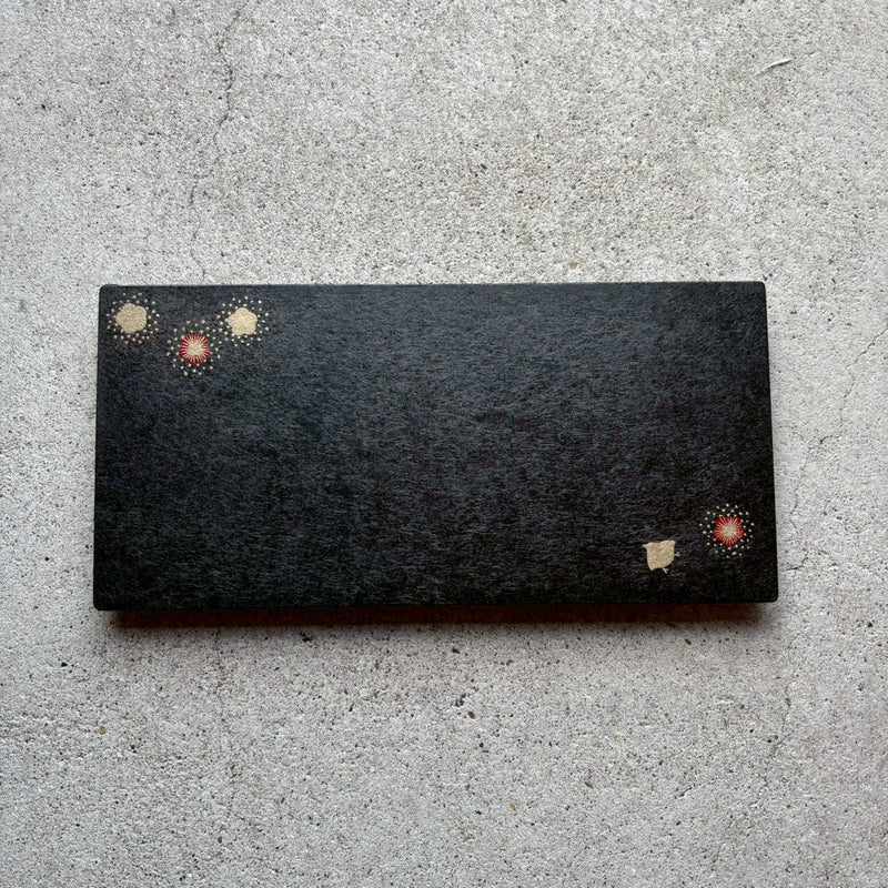 トレー　上絵（千鳥）黒　長皿　和紙貼【1】