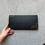 トレー　上絵（カリフラワー）黒　長皿　和紙貼【3】