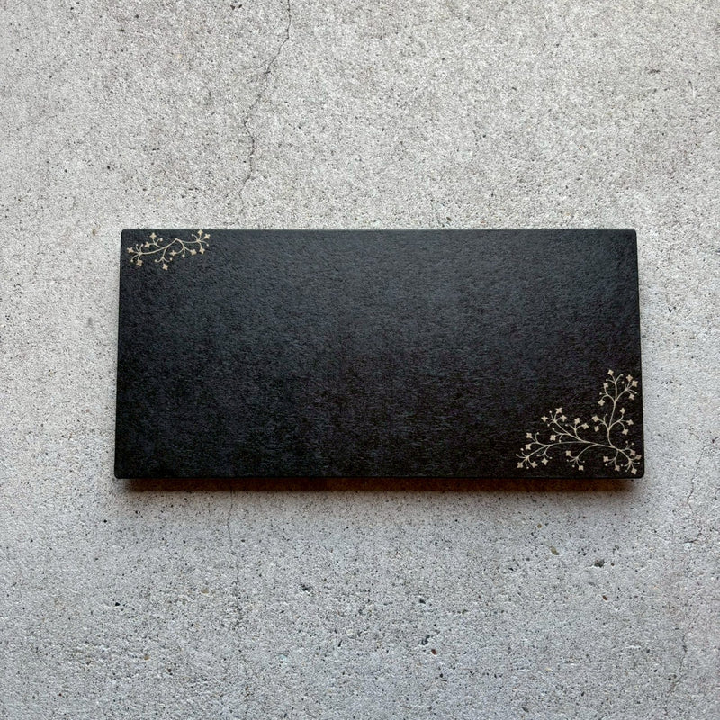 トレー　上絵（カリフラワー）黒　長皿　和紙貼【3】