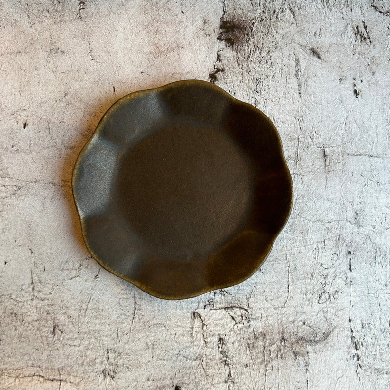 Furuya Pottery, Small Flower Plate, Rust Glaze 