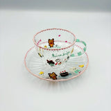 Glass Teacup &amp; Saucer (Floral Tyrolean) [MN3-2]