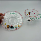 Glass Teacup &amp; Saucer (Floral Tyrolean) [MN3-2]