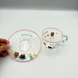 Glass Teacup &amp; Saucer (Kumatrio Sweets) [MN4-2]