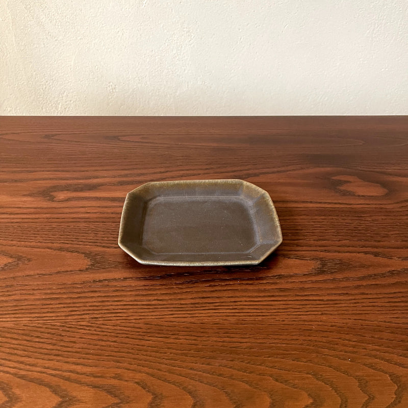 Furuya Pottery Octagonal Cake Plate, Rust Glazed