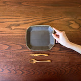 Furuya Pottery Octagonal Cake Plate, Rust Glazed