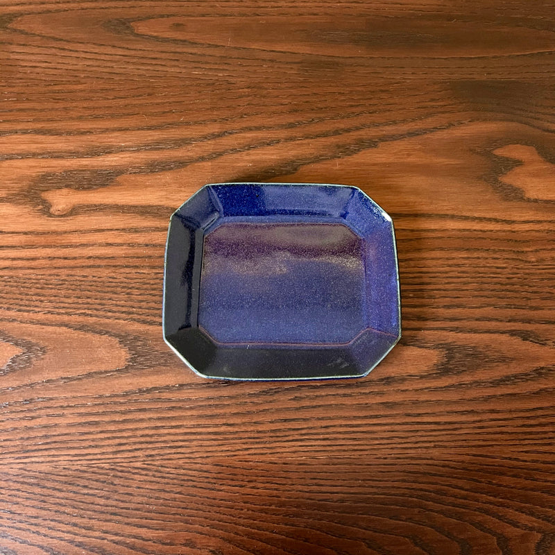 Furuya Pottery Octagonal Cake Plate Lapis Lazuli Glaze 