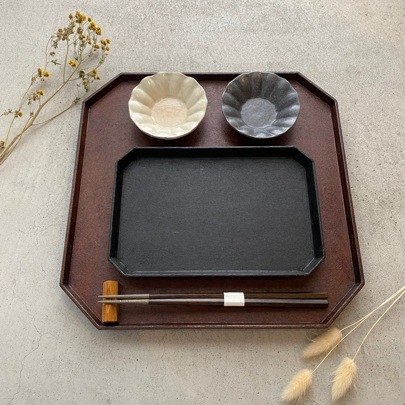 Artist Hideki Chono, Japanese paper pasted tea tray, S black, Hiroshima