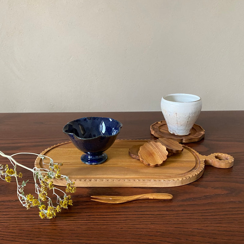 Furuya Pottery, Ring Flower High-footed Small Bowl, Mini, Blue Glaze