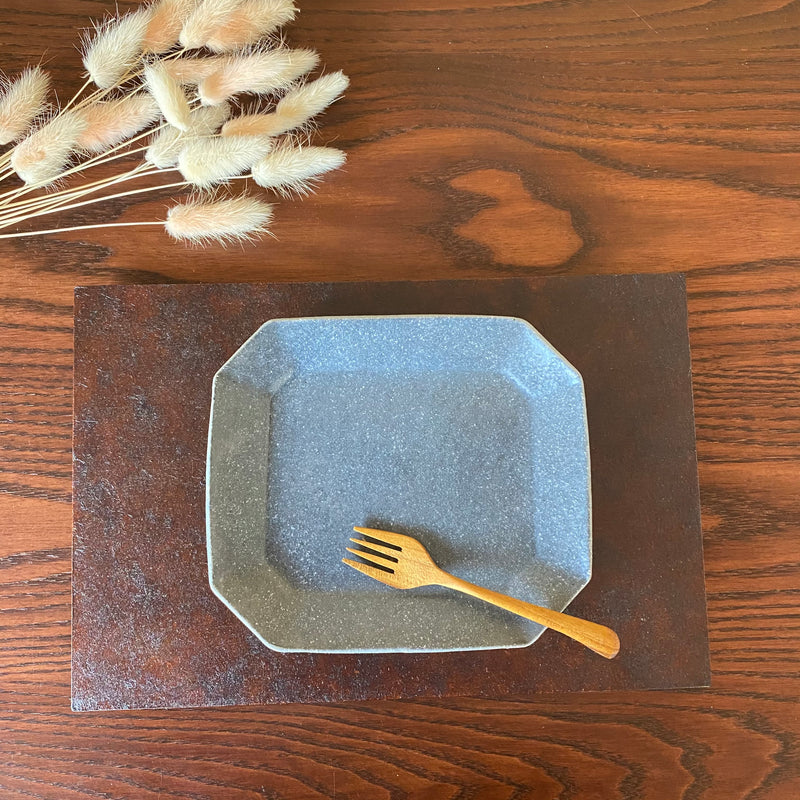 Furuya Seitosho Octagonal Cake Plate, Gray Glaze