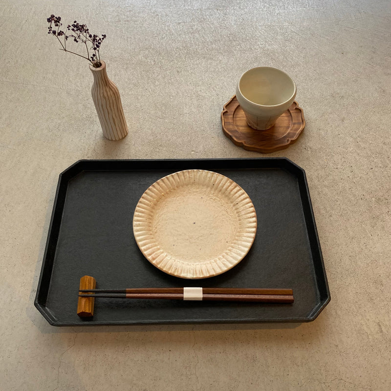 Artist Hideki Chono, Japanese paper pasted tea tray, L, black, Hiroshima