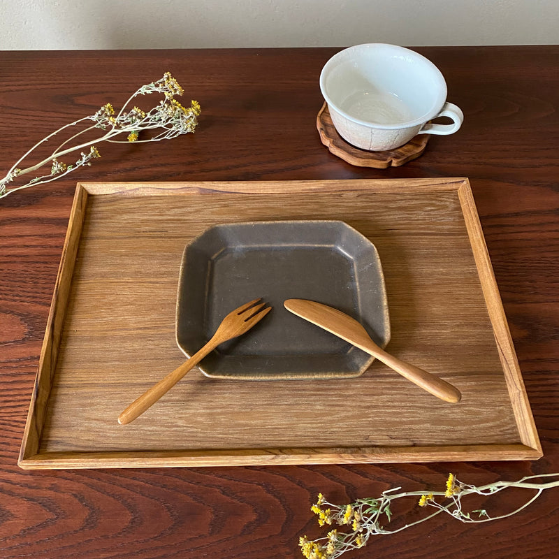 Furuya Pottery Octagonal Cake Plate, Rust Glazed