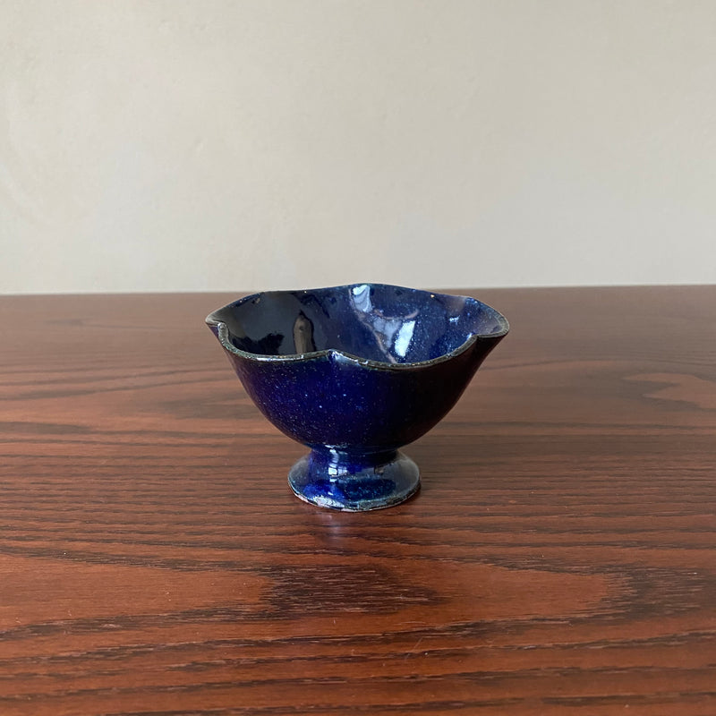 Furuya Pottery, Ring Flower High-footed Small Bowl, Mini, Blue Glaze