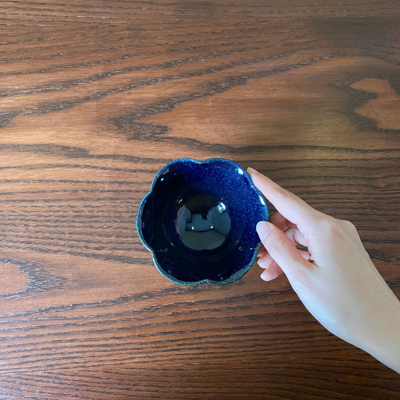 Furuya Pottery, Ring Flower High-footed Small Bowl, Mini, Blue Glaze