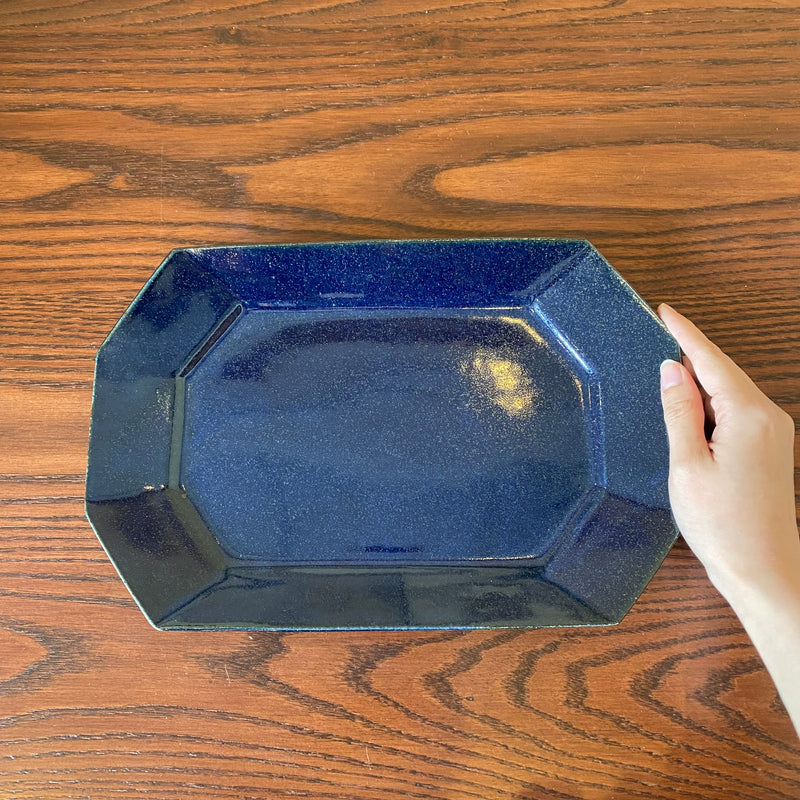 Furuya Pottery Large Octagonal Plate Lapis Lazuli Glaze 